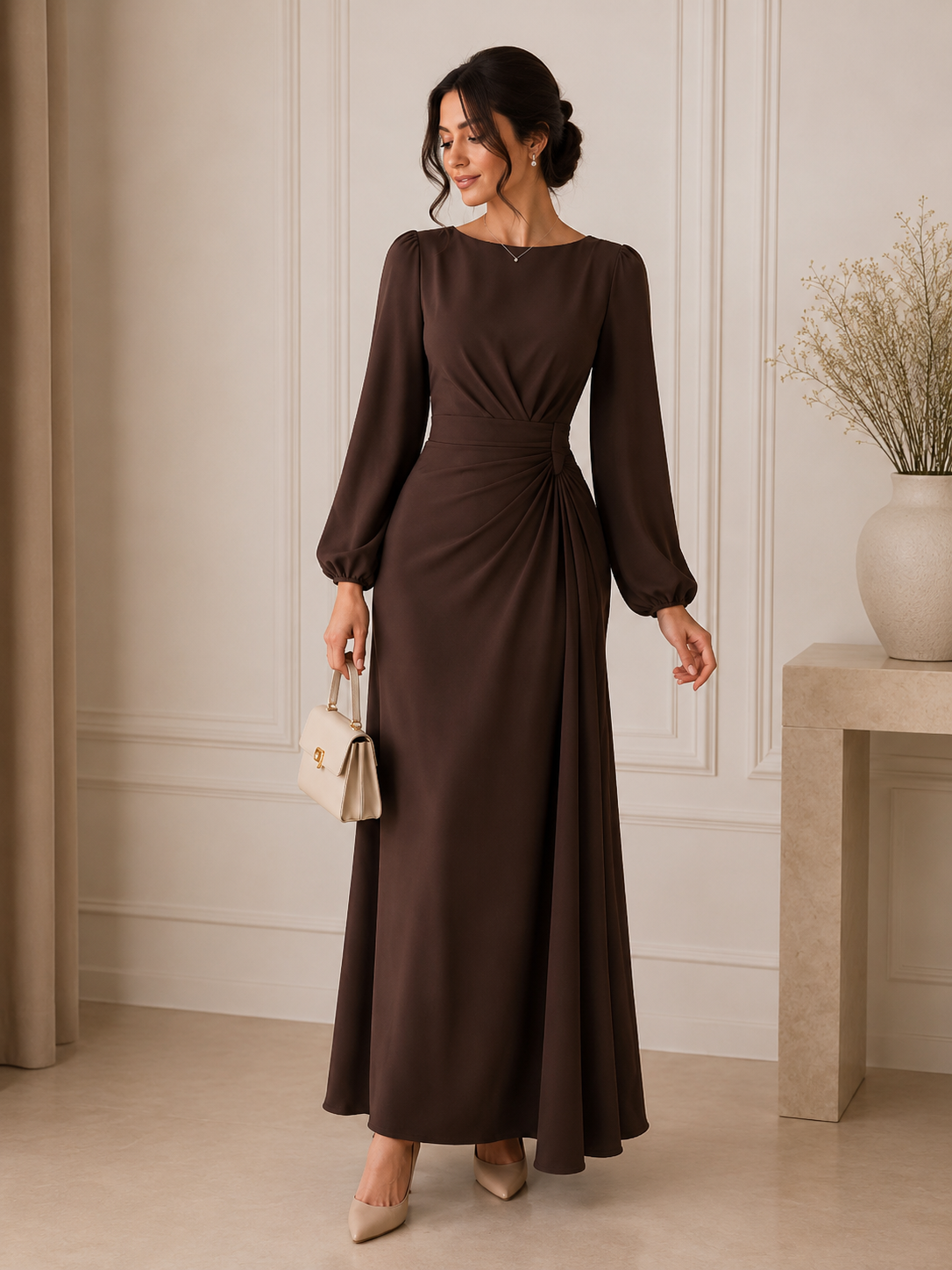 Chocolate Brown Draped Maxi Dress