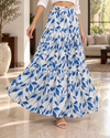Blue botanical printed maxi skirt with flowy tiered design