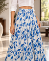 Blue botanical tiered skirt for women back view