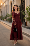 Burgundy lace corset maxi dress for women in Pakistan by FlaxyWear